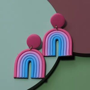 Boho Rainbow Arch Dangle Studs - Handmade Earrings